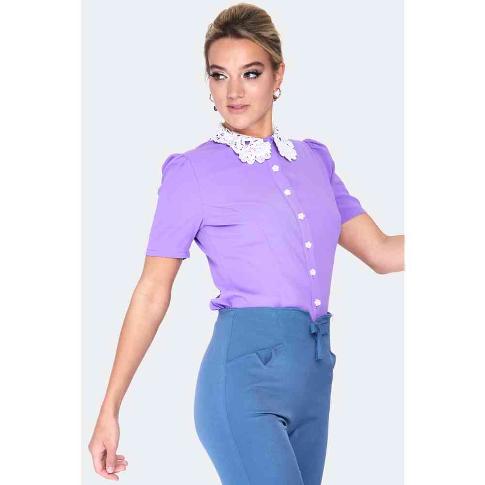 Voodoo Vixen - Lace collar short sleeve Bluse - Lila